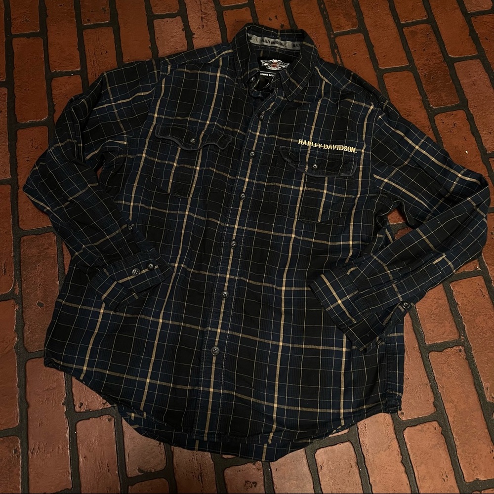 Harley Davidson Motorcycles Plaid Flannel Button Down Shirt